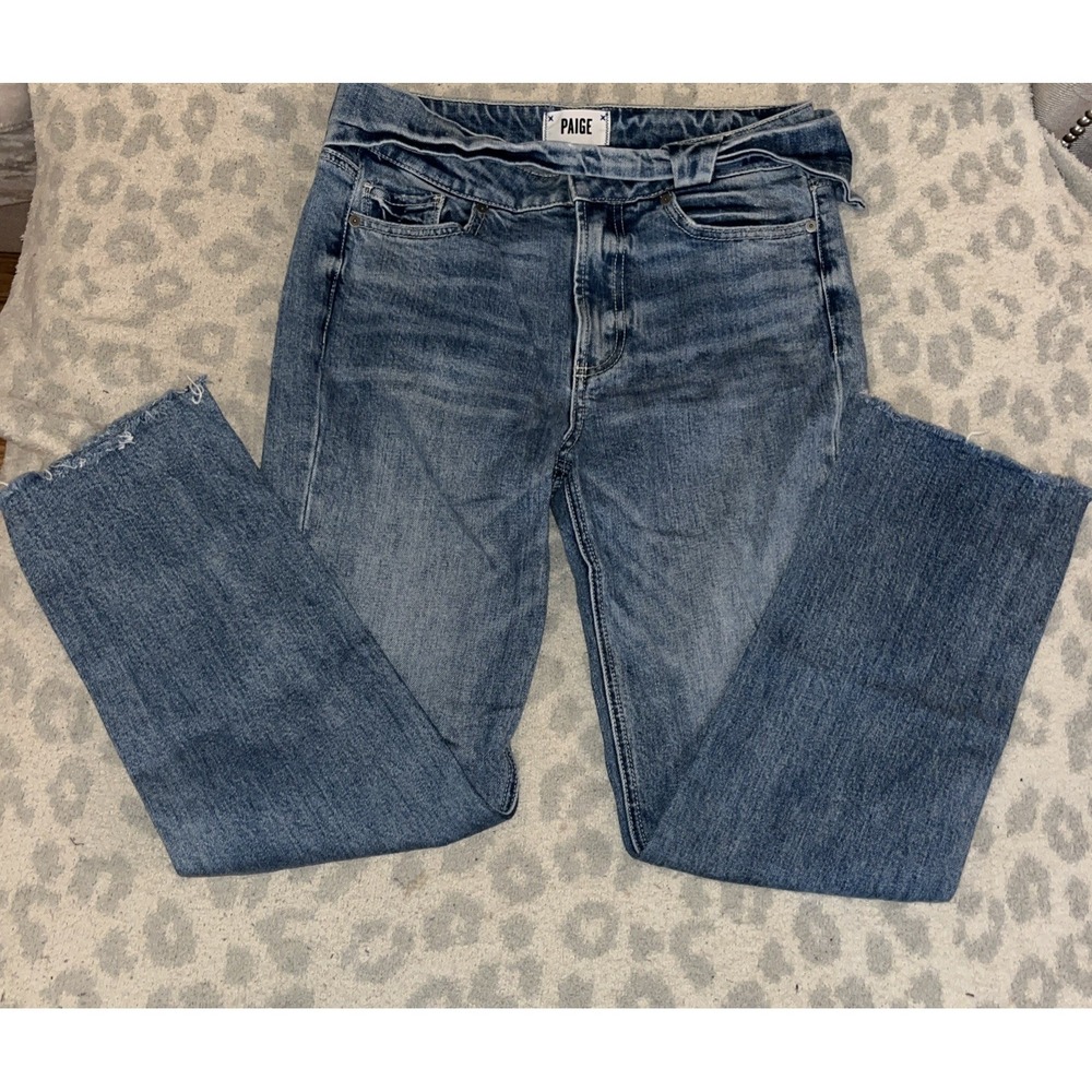 Paige Jeans Womens 27 Blue Denim Raw Hem Hoxton Straight Ankle With Sash